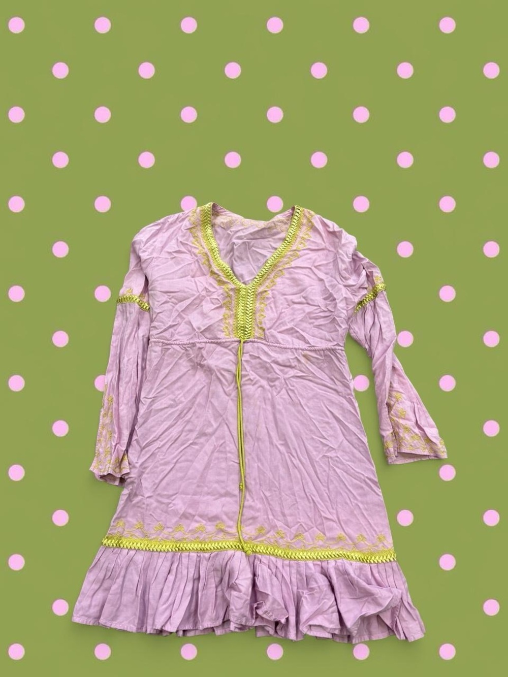Moda International Light Pink Long Sleeve Ruffle Dress with Yellow Trim